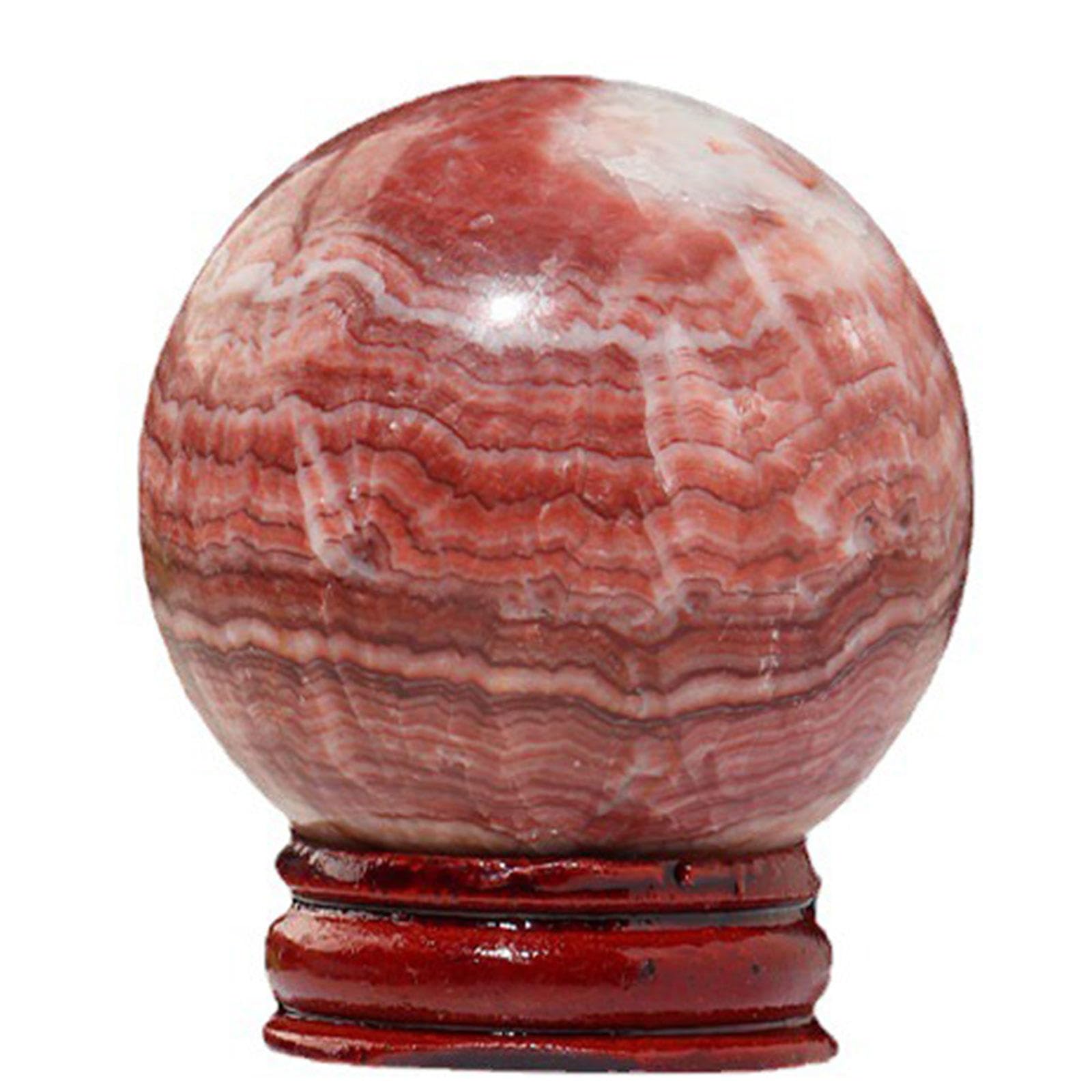 DPURPIWADY Red Rhodochrosite Quartz Crystal Ball with Wood Stand Crystals Sphere for Feng Shui Decorative Divination,70-80mm