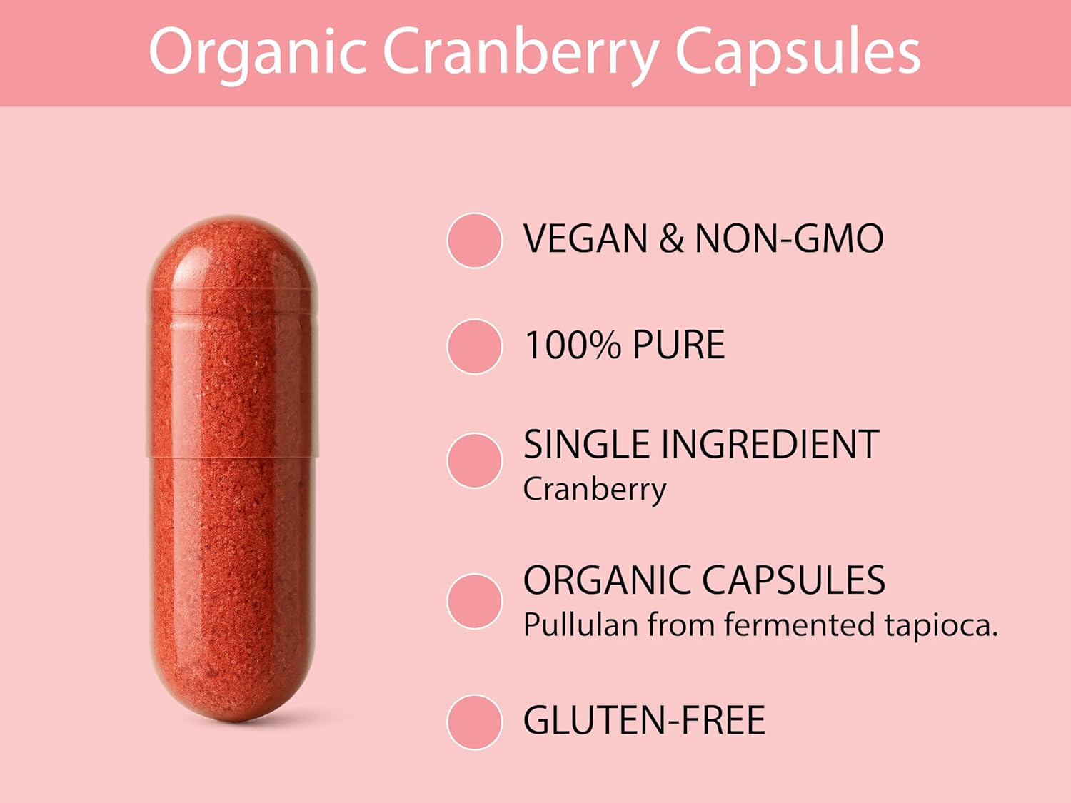 KOYAH - Organic Cranberry Capsules – 500 mg, Freeze-Dried, Whole-Berry, Vegan, Non-GMO, Supports Urinary Tract & Antioxidant Health, 60 Capsules - Image 4