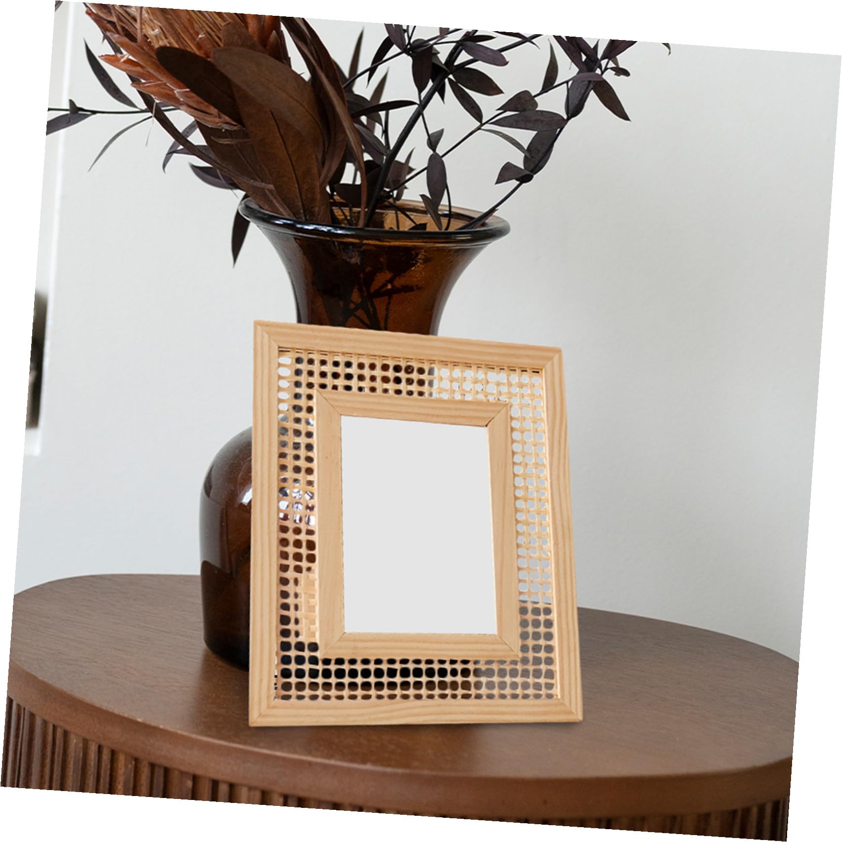 Cornice per Foto Intrecciata in Legno Boho 13x18 Cm Cornice da Tavolo e Parete Portafoto Decorativo per Casa e Famiglia Rustica per Esposizione Fotografica