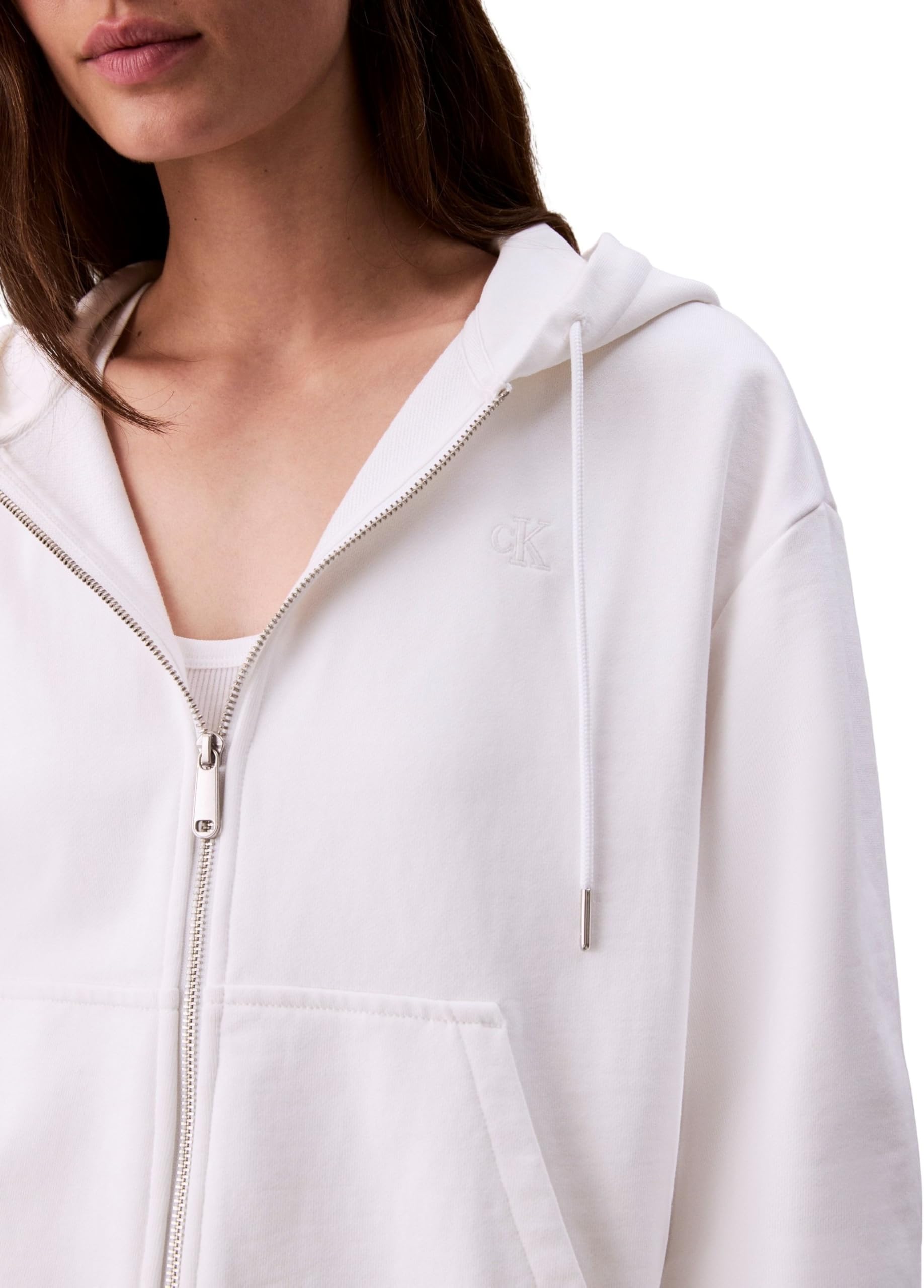 Calvin Klein Donna Felpa con Zip Archive Logo French Terry con Cappuccio