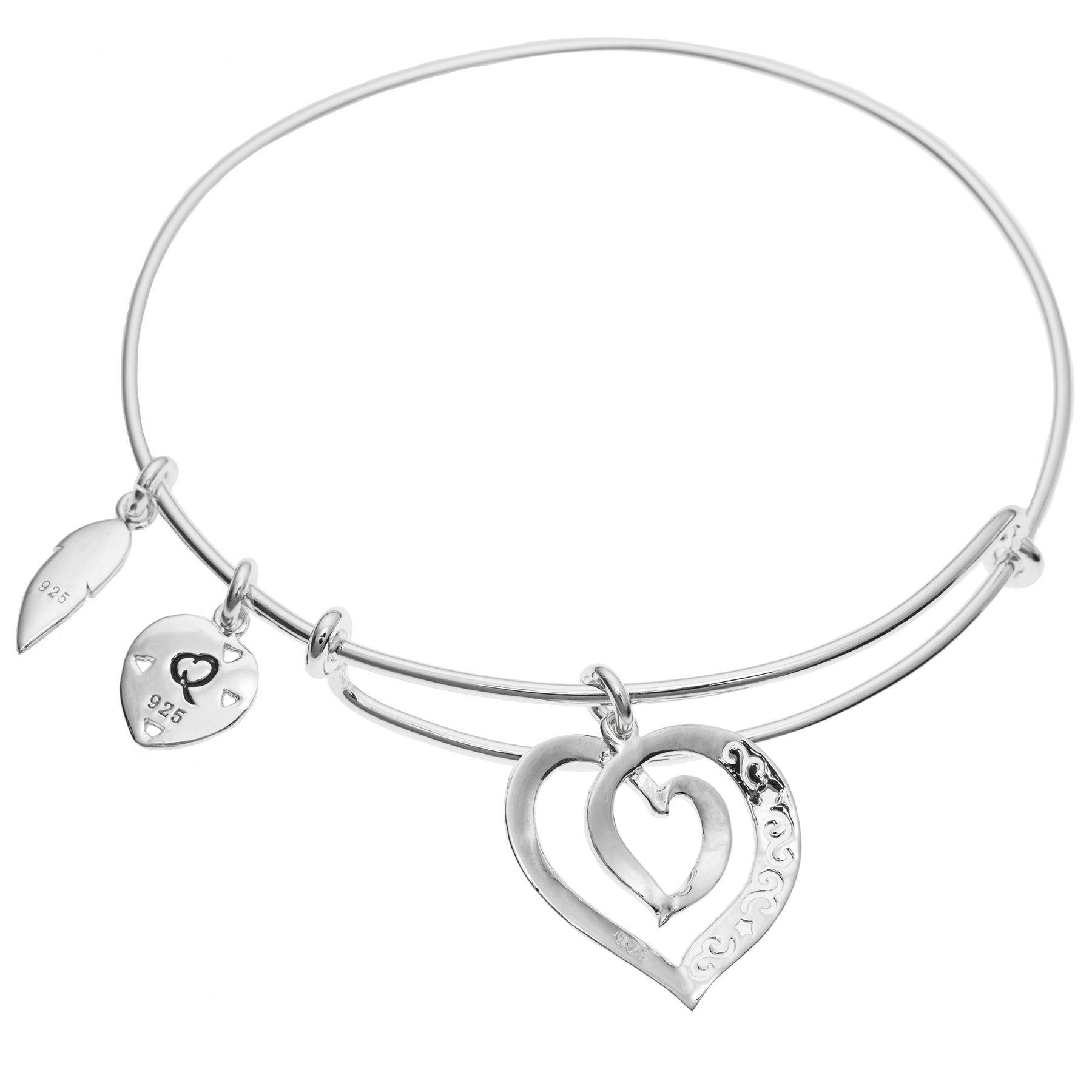 Pulsera de plata de ley con colgante de hoja de corazón ajustable para madre e hijo para siempre, 9 5 inch, Plata de ley, Sin piedra