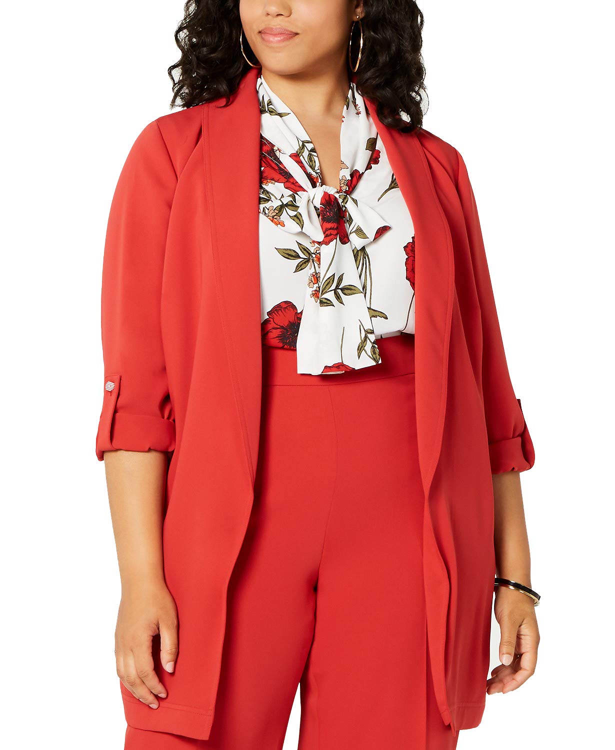Bar III Trendy Plus Size Belted Shawl-Collar Jacket, Sunset RED, 2X