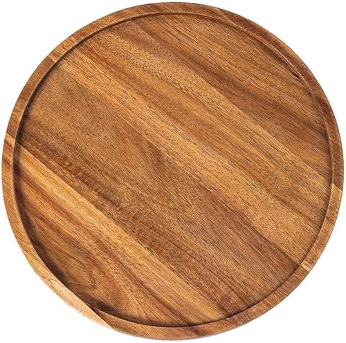 Serviertablett aus Holz, rund, dekoratives Serviertablett für Couchtisch und Heimdekoration, runde Holztabletts für Tischdekoration, kleines Kerzentablett, Akazie, Vorspeisen-Charcuterie-Brett, 35 cm