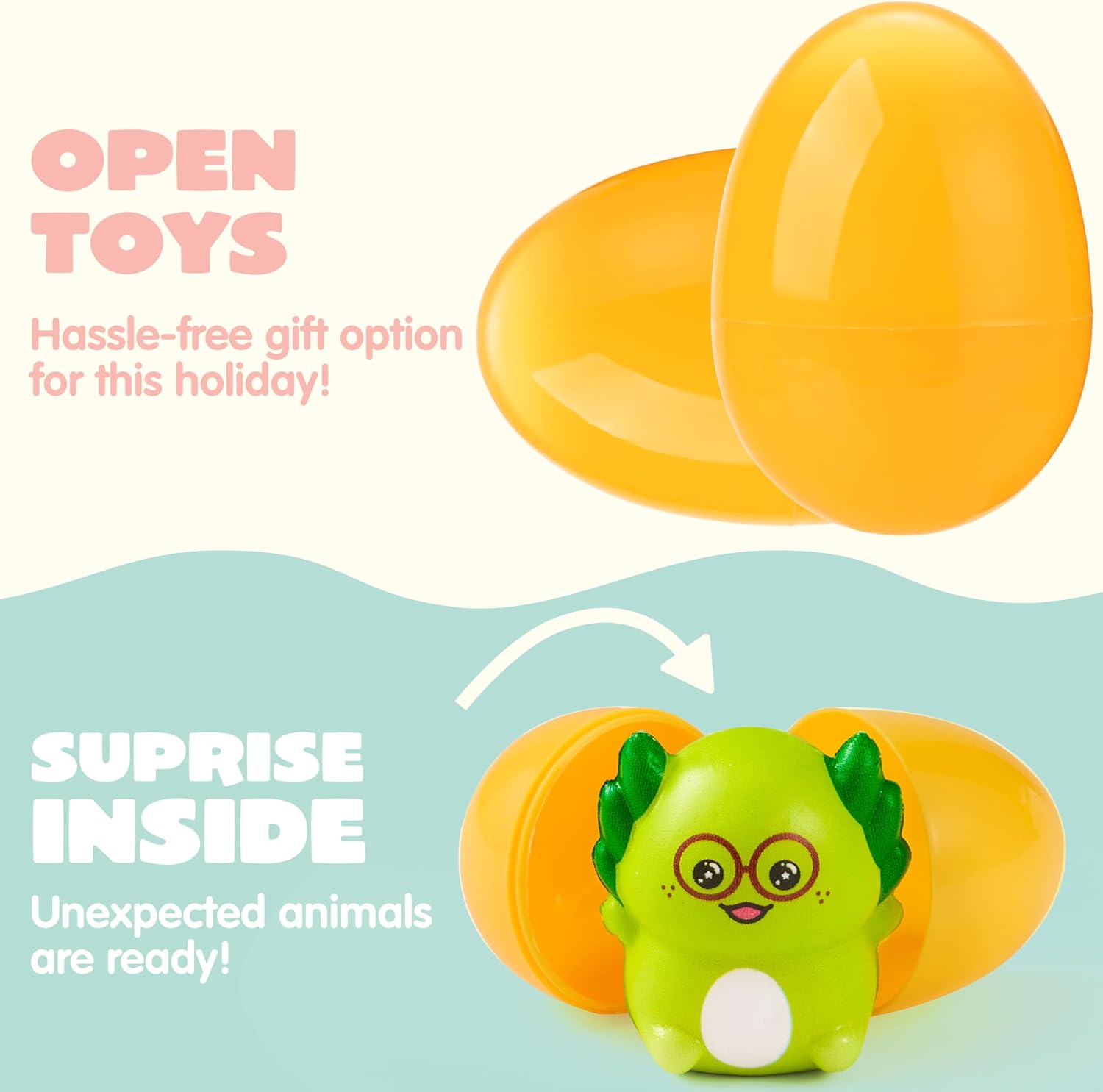 JOYIN 24 Pcs Easter Prefilled Eggs with Squishy Toys, Lovely Axolotl Squishy Toy for Easter Egg Hunt, Party Favor for Kids, Basket Stuffers, Filling Treats, Goodie Bag Fillers, Class Prize Supplies