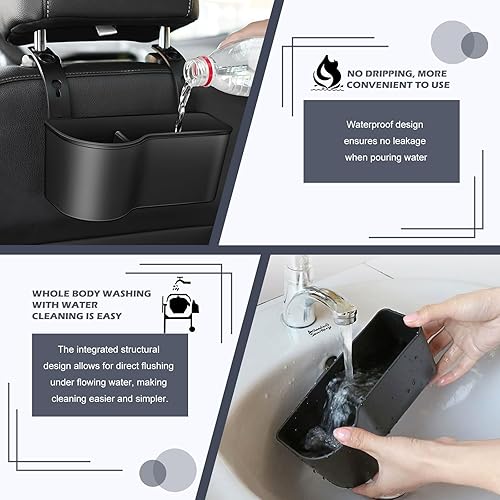 Miniatura 5 de Soporte de comida para asiento trasero de automóvil, soporte para reposacabezas negro, soporte para tazas doble, organizador de respaldo de asiento