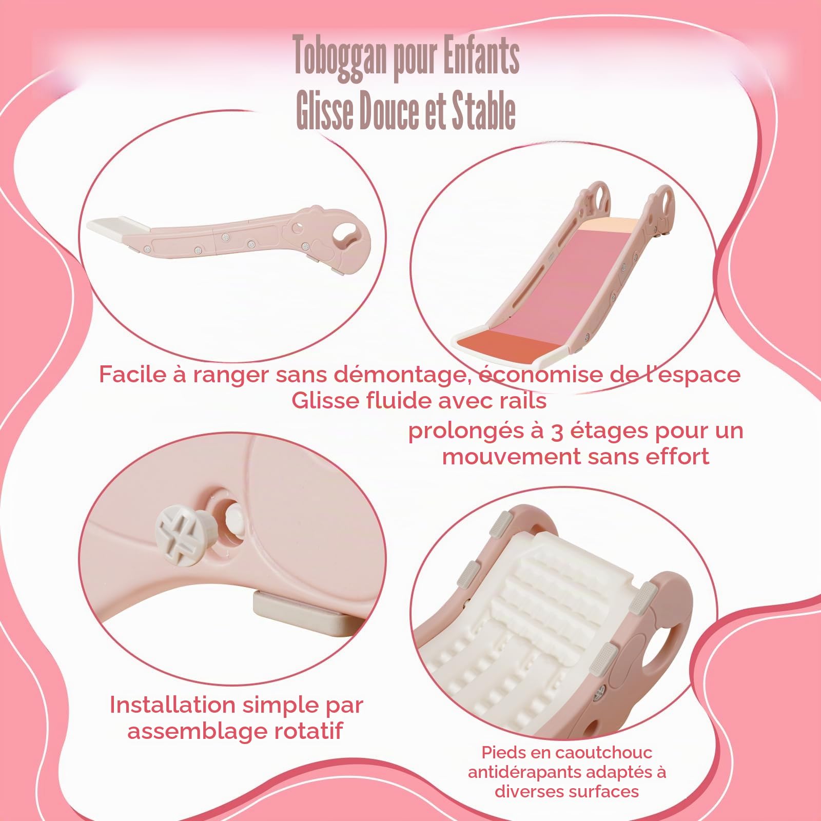 Toboggan Enfant Pliable pour Lit & Canapé, Intérieur/Extérieur, Rose | Toboggan Bebe et Enfant Pliable pour Lit & Canapé, Intérieur/Extérieur, Rose; Facile à Ranger