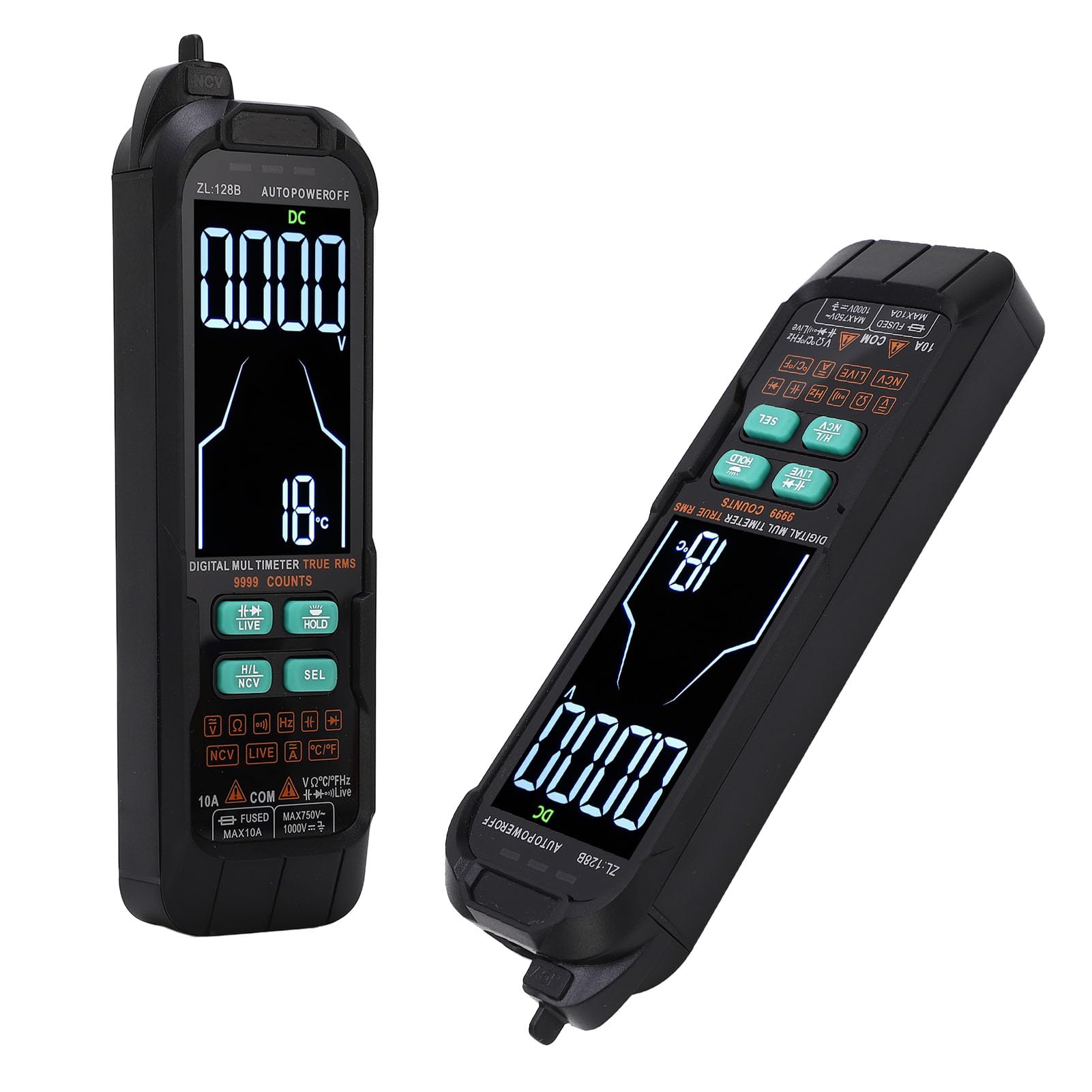 Digitales Multimeter, tragbar, großer Bildschirm mit Hintergrundbeleuchtung, 1000 mAh, Strom- und Spannungsmesser, 0–1000 V, automatischer Bereich, sichere schnelle Messung für