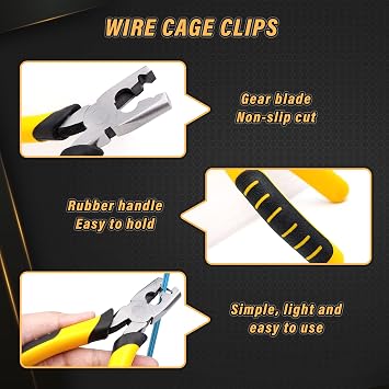 1200pcs Wire Cage Clips with Hog Ring Pliers Fencing Plier Snap-Ring Pliers Hog Wire Fence C Clip for Bird Quail Rabbit Chicken Cage