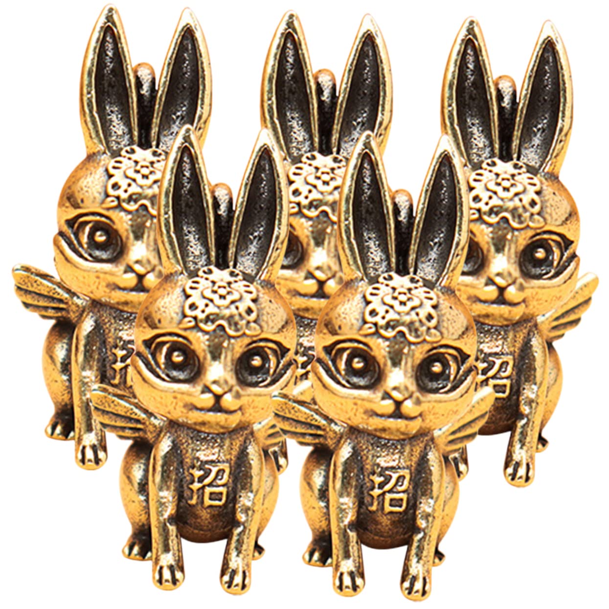 VOSAREA 4 Ensembles Pendentif Lapin en Laiton Antique Lapin Sculpture Chinois Année du Mini Figurine Escargot Décor Chinoiserie Ornements 5 pièces * 4