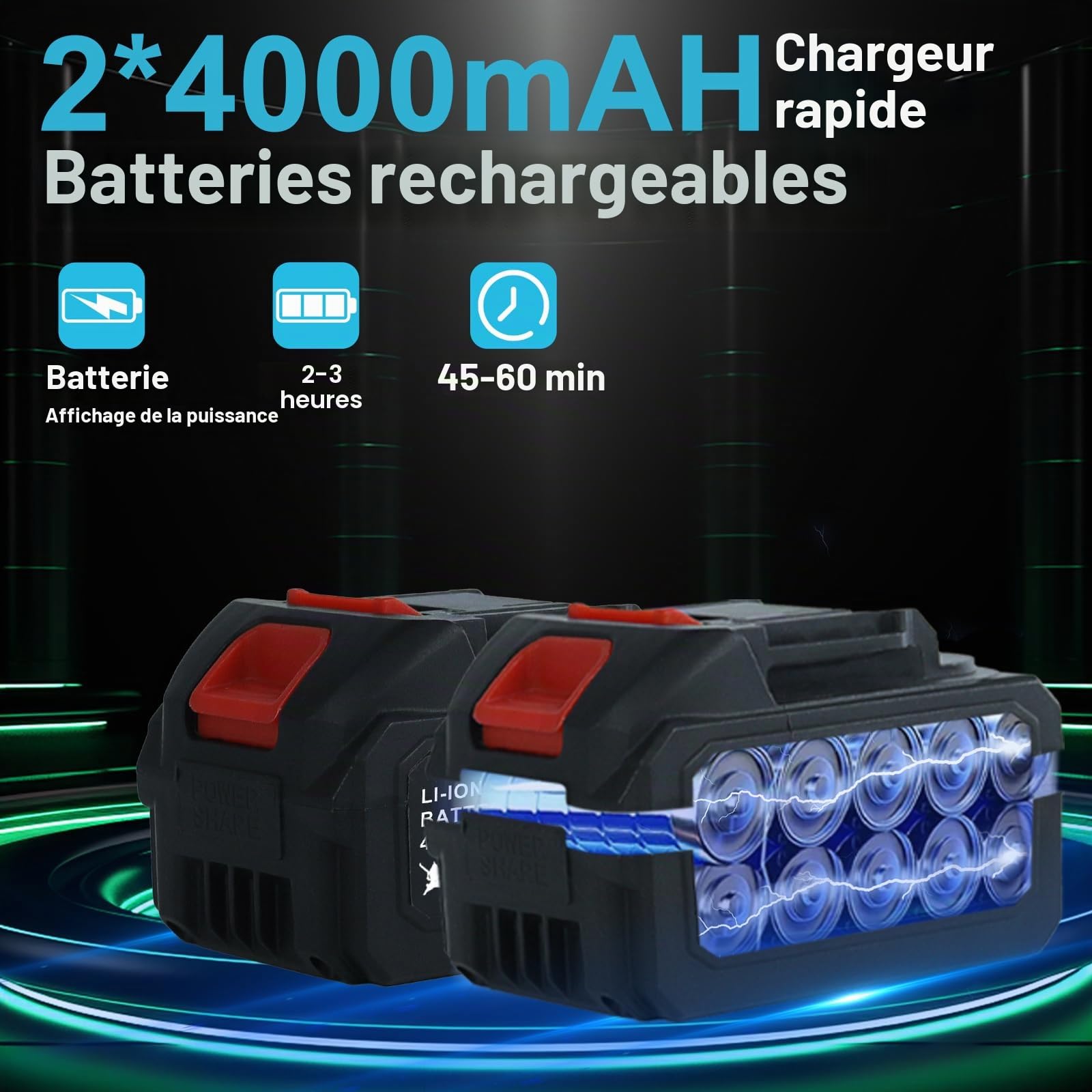 Nettoyeur Haute Pression sans Fil à Batterie 1450 PSI/100 Bars avec 2 Batteries de 4000 mAh, Nettoyeur Haute Pression Portable pour Le Nettoyage de la Voiture