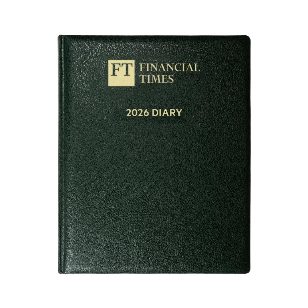 Agenda anual 2026, agenda de escritorio de 12 meses, vista semanal, cubierta acolchada de piel sintética en color verde, gama de escritorio Financial Times (DCG)