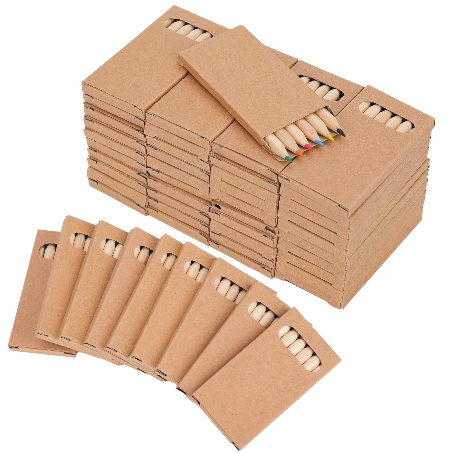 50 Boxes Mini Drawing Colored Pencils, 3.5 Inch Mini 6 Colors Coloring Pencils Short Wooden Pre-Sharpened Log Pencils for Kids Classroom Painting Writing Supplies for Children Paint Class School