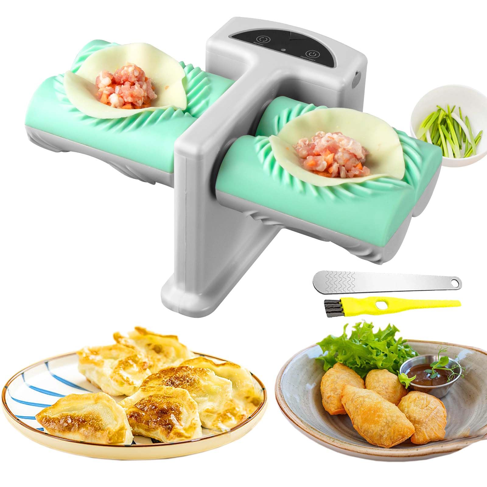 Dumpling Maker, Electric Dumpling Maker Machine with Two Sizes, Double Head Dumplings Maker for Quick Empanada Making, Max 2000 Turns After Full Charging
