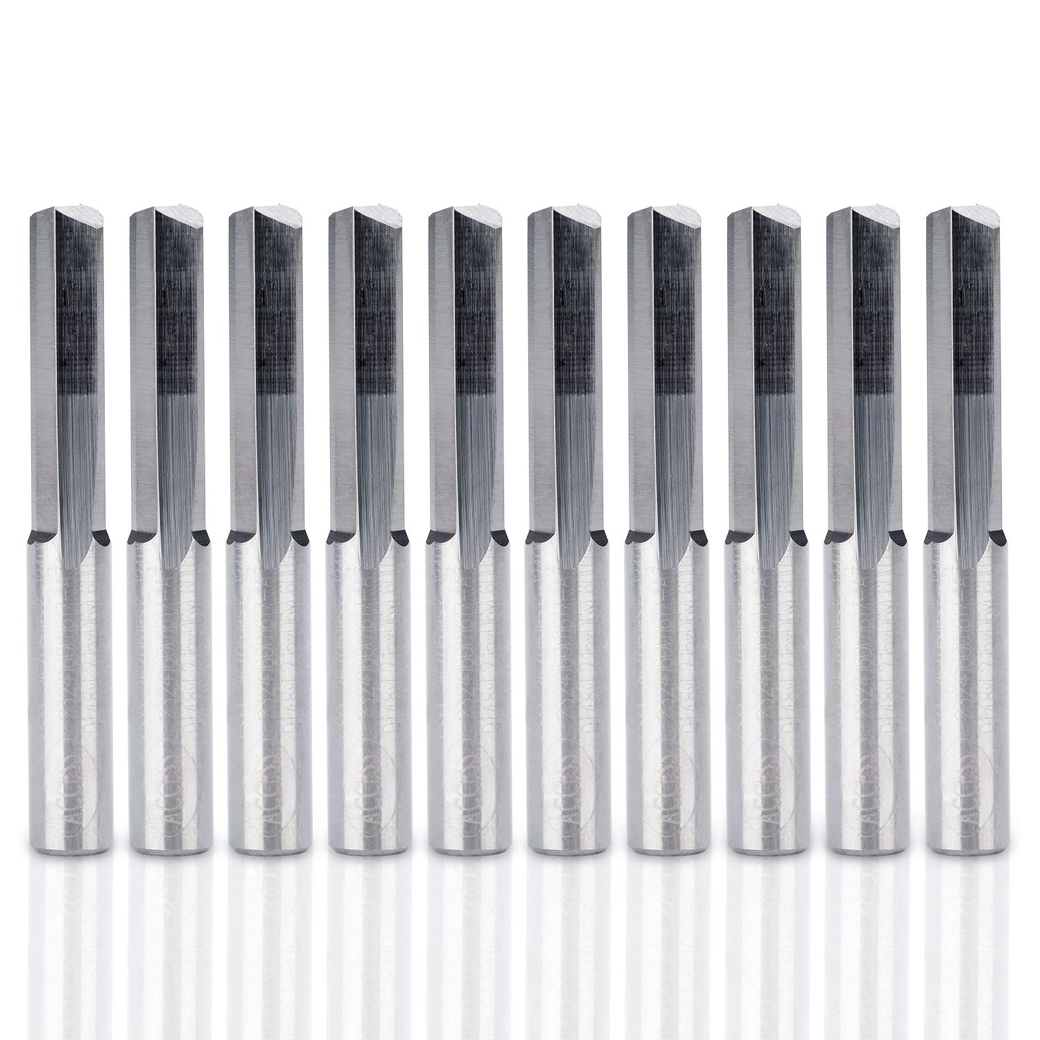 HQMaster Straight Router Bit Straight Flute End Mill Set 6mm Shank CNC Bits 10 Pack 2-Flute Milling Cutter Tungsten Steel Grooving Cutting Slotting Tools 22mm CEL, 45mm OAL for Acrylic Wood PVC MDF