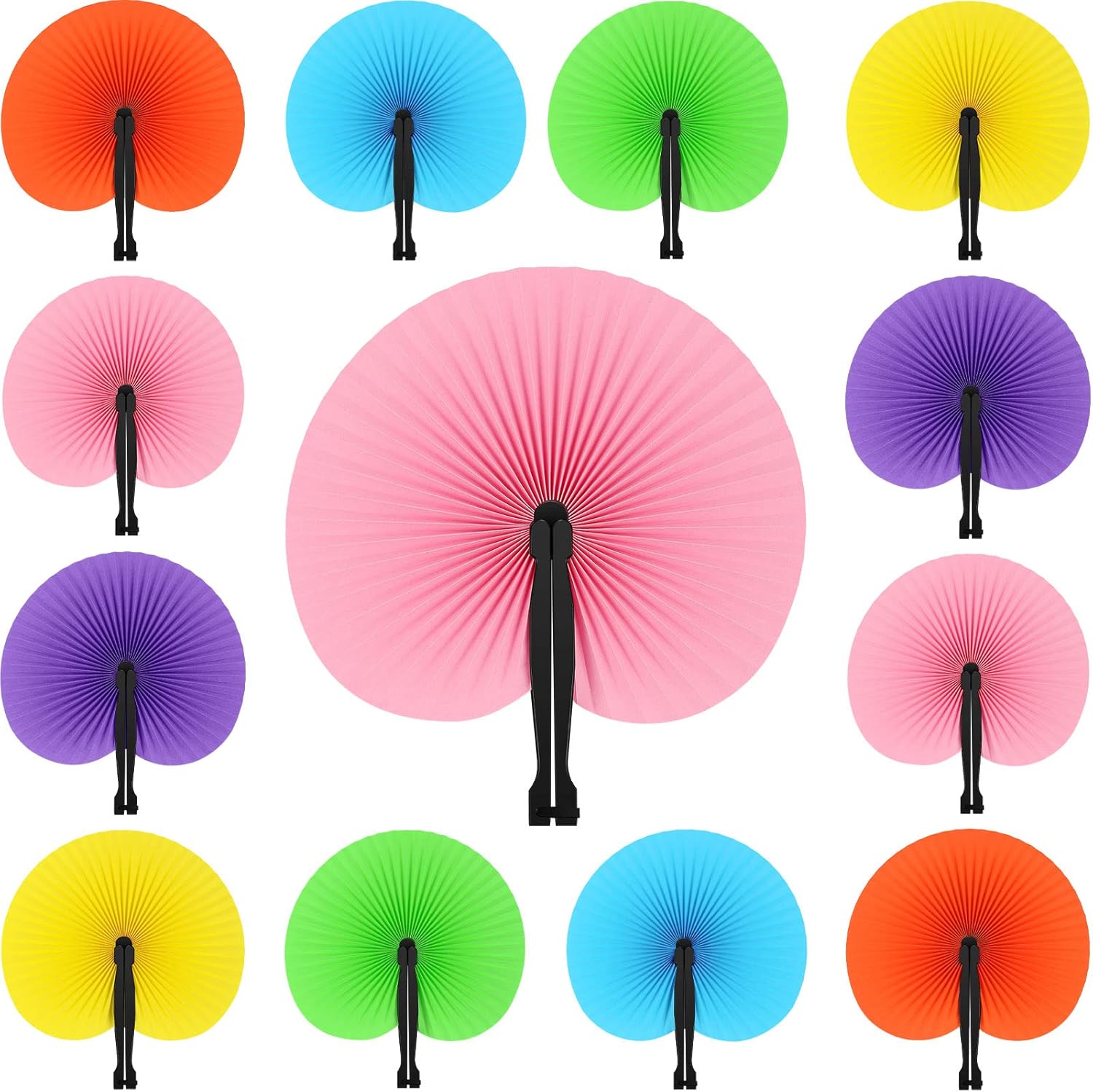 Taiyin 96 Pack Paper Hand Fans Round Hand Fans Colorful