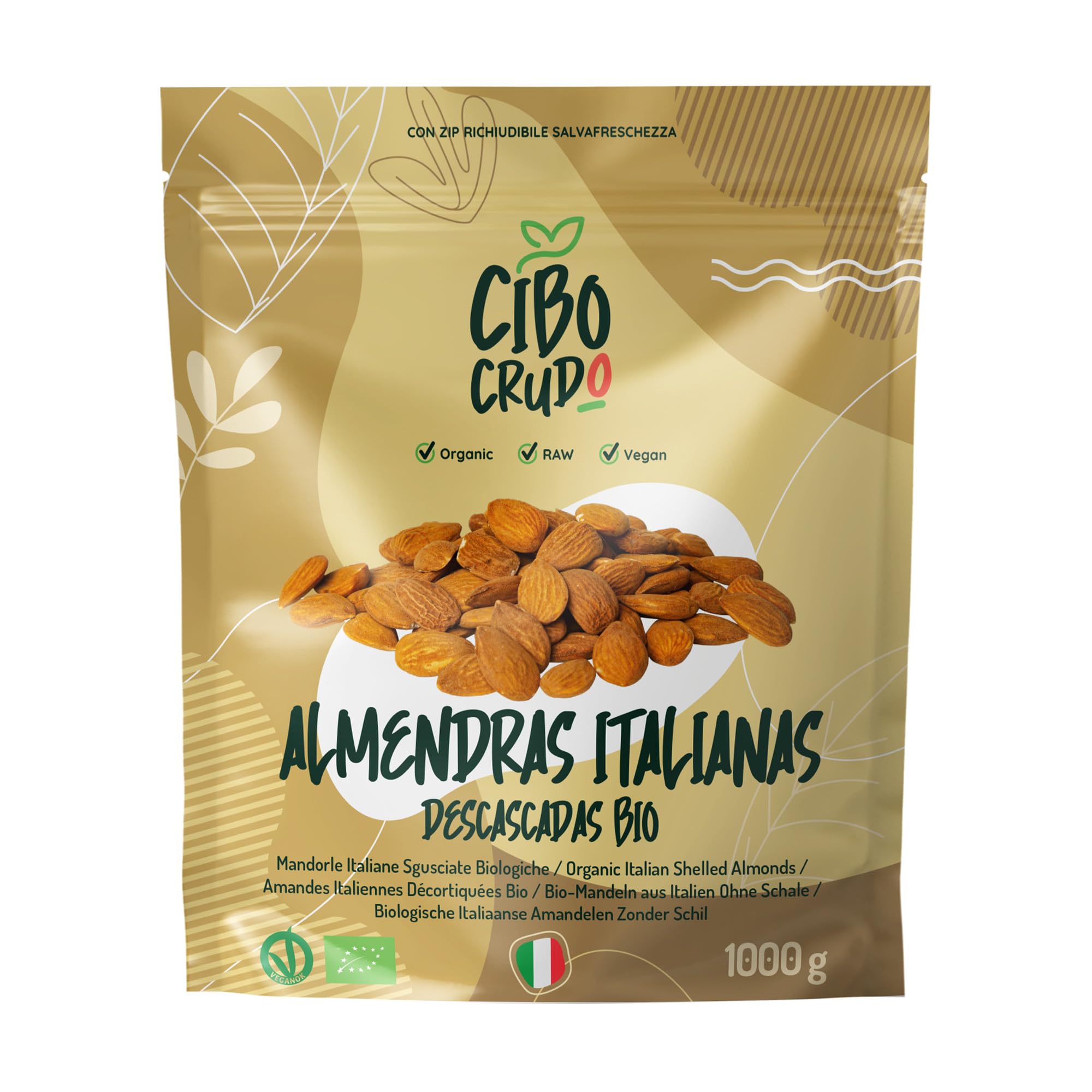 Almendras Crudas Peladas Scologicas - 1Kg. Almendras Naturales sin Sal y Naturales. Almendra Cruda Pelada de Cultivo Ecológico Controlado. Almendras Origen Italia - Sicilia.