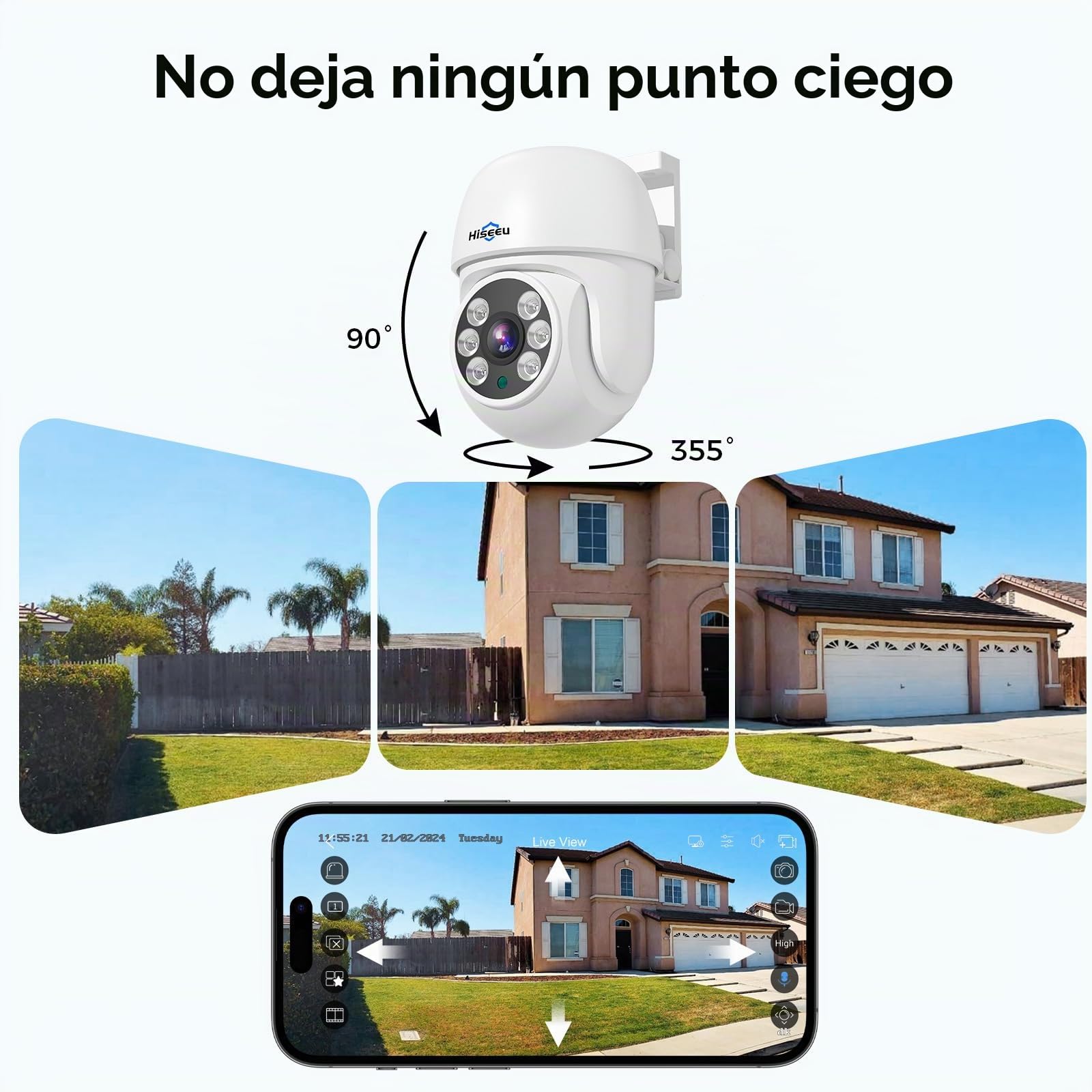 Hiseeu 5MP Kit Camara de Vigilancia WiFi Exterior, PTZ Cámara de Seguridad, 4X Camara IP y 10CH NVR,Detección y Seguimiento, Visión Nocturna en Color 1TB HDD