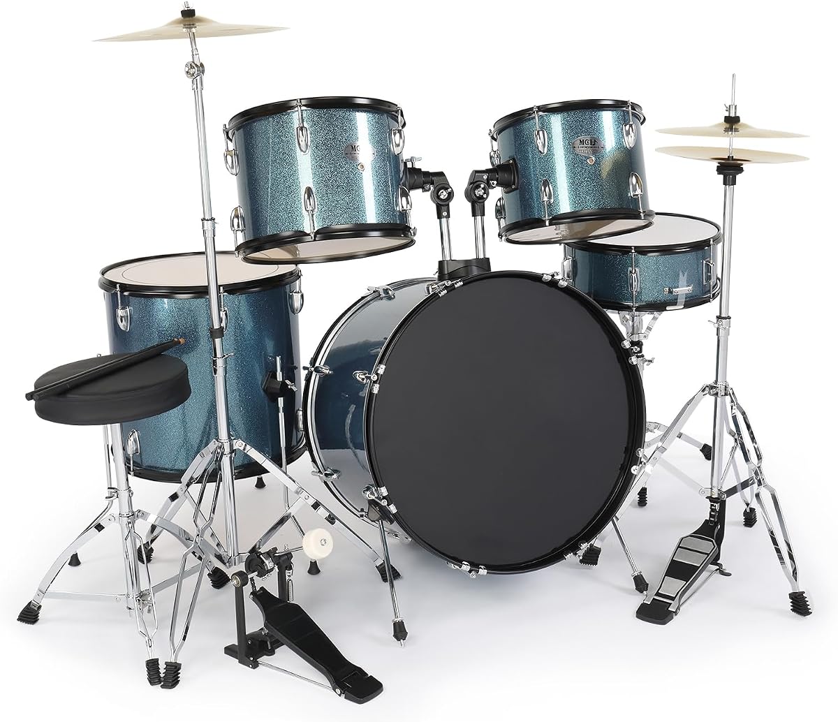Ktaxon 22 Inch Drum Set Adult, 5-Piece Full Size Poplar Drumset, Blue | Drums kit with Cymbal Stands, Hi-hat Stand, Drum Sticks, Bass Pedal, Stool, and All Accessories For Beginner Teens Student
