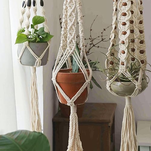 Miniatura 6 de joycraft Cordón de macramé, cuerda de algodón blanco hueso, 0.315 in x 21 yardas, cuerda de algodón trenzado de 3 hebras para colgar plantas,