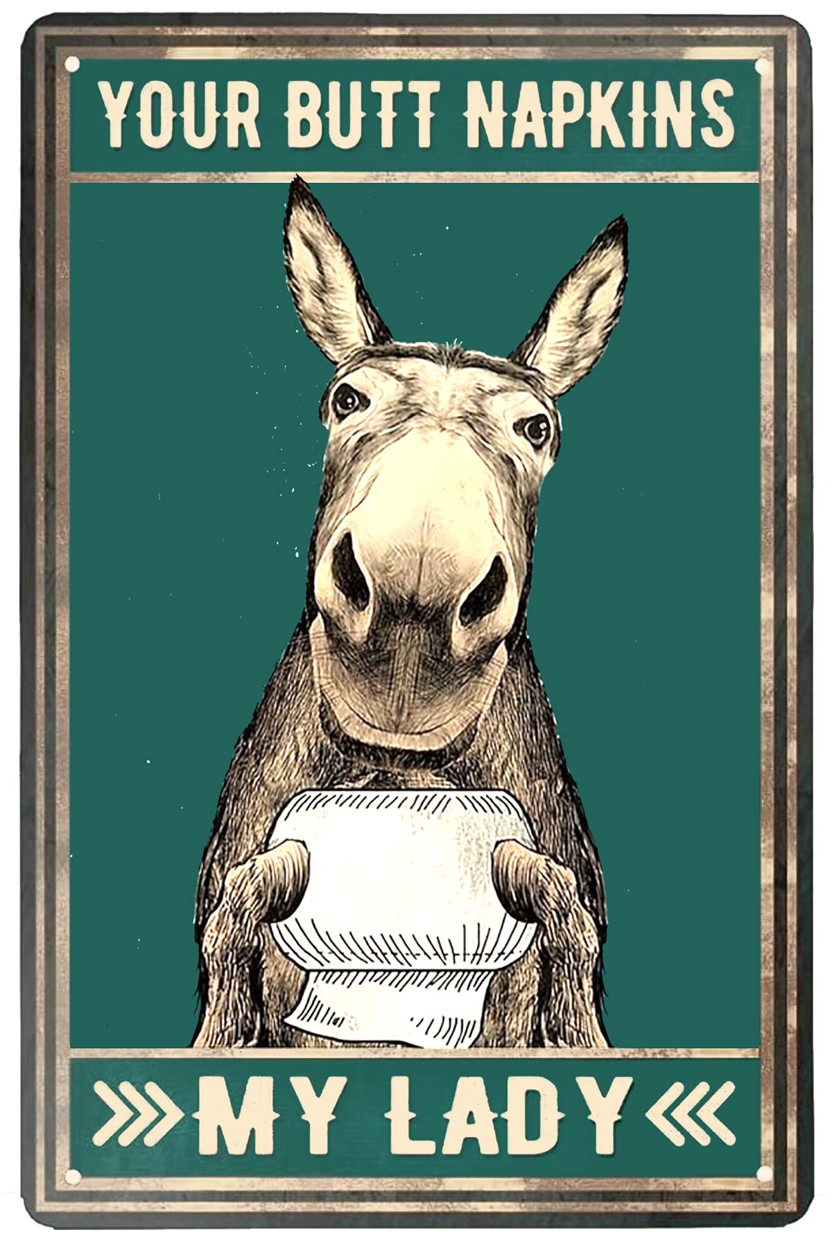 Buywell Funny Donkey Tin Sign Bathroom Metal Tin Signsyour Butt Napkins My Lady Washroom Vintage Home Decor Poster Decor Poster Wall Art Tin Sign Decor Metal Sign Poster 8X12 Inches