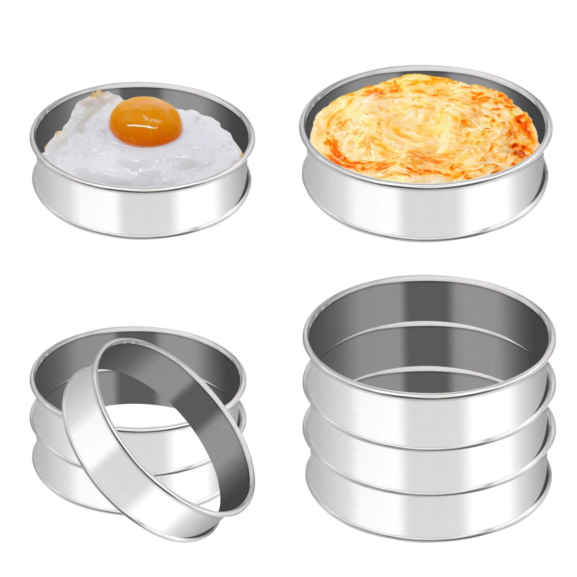 8Pack 4"+3.15" Stainless Steel Nonstick Egg Ring - English Muffin & Crumpet Rings - Round Metal Cooking Ring Molds (4 inch+3.15 inch-8 pieces)