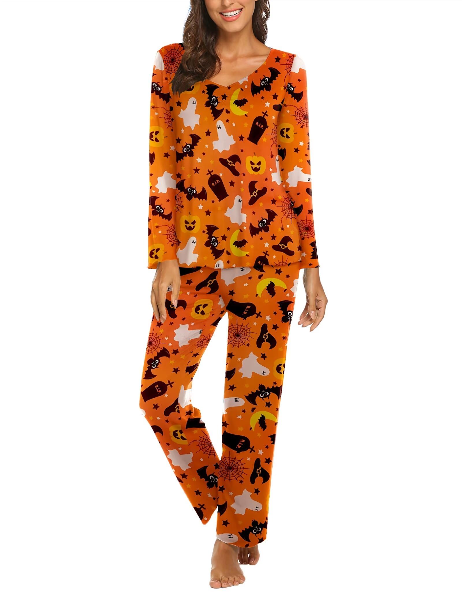 Ekouaer Womens Pajama Sets 2 Piece Lounge Set Fall Winter Pajamas Long Sleeve Pjs Top and Pants Soft Pj Sets Loose Sleepwear