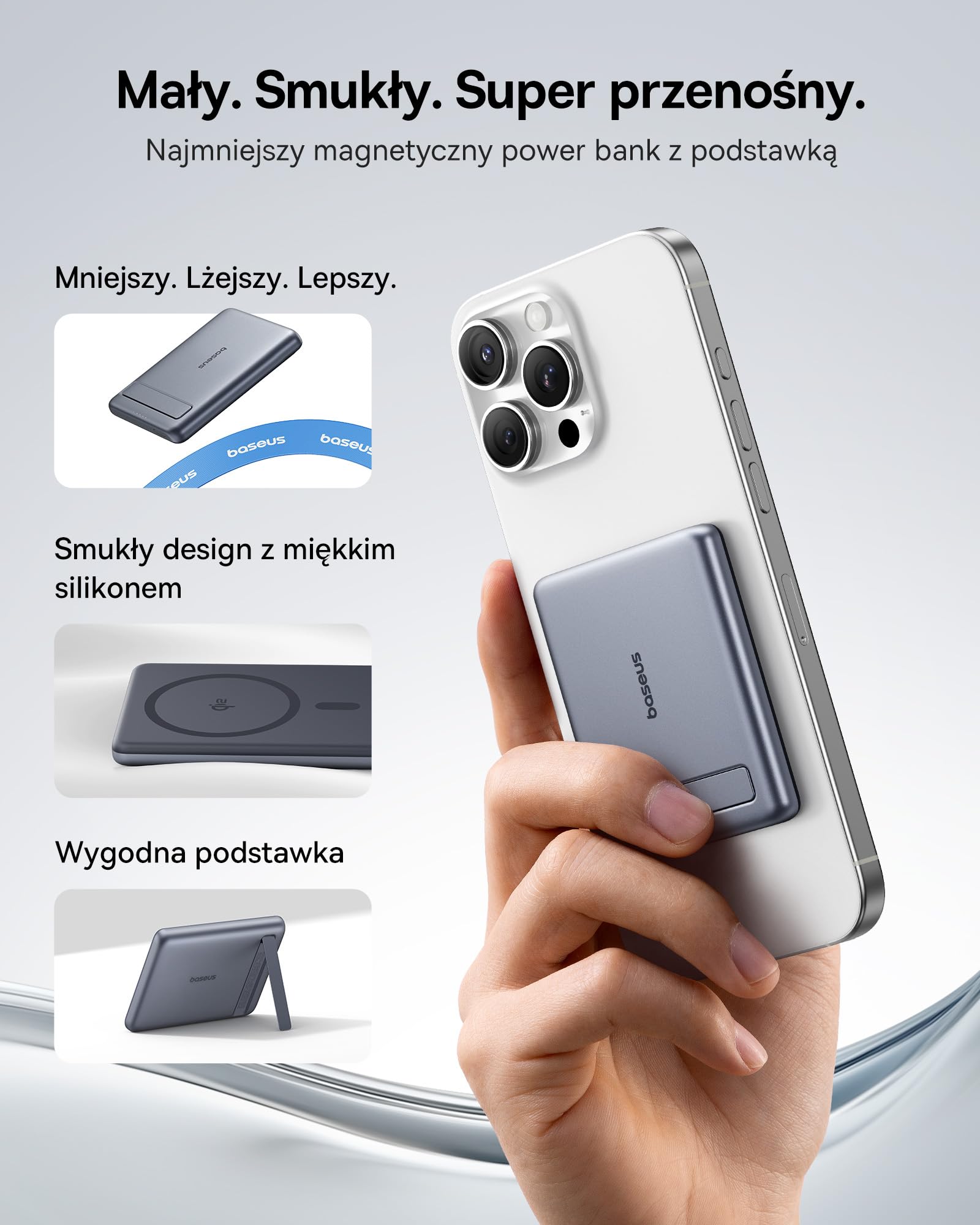 Baseus Mini MagSafe Powerbank 5000mAh Qi2 z certyfikatem ze składaną podstawką, PD 20W Magnetic Power Bank USB C Bezprzewodowy powerbank Kompatybilny z iPhone 16/15/14/13 / 12 / Pro/Pro Max Series,
