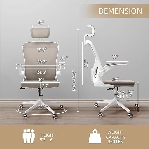Miniatura 2 de Sillas de oficina, silla de oficina ergonómica, silla de computadora con reposacabezas ajustable, soporte lumbar, reposabrazos 2D, base de metal y