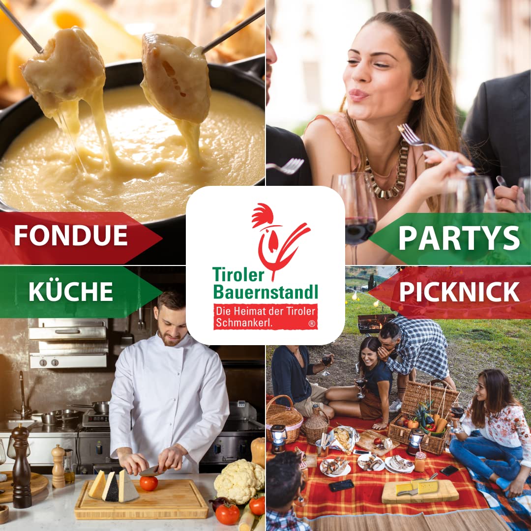 Tiroler Bauernstandl Bergkäse Variation Paket Käse [3 x 200g] Käse am Stück Käsefondue Set Käse Aufschnitt Schmelzkäse laktosefrei Käseplatte Käsefondue laktosefrei Raclette-Käse Pecorino Fondue Käse