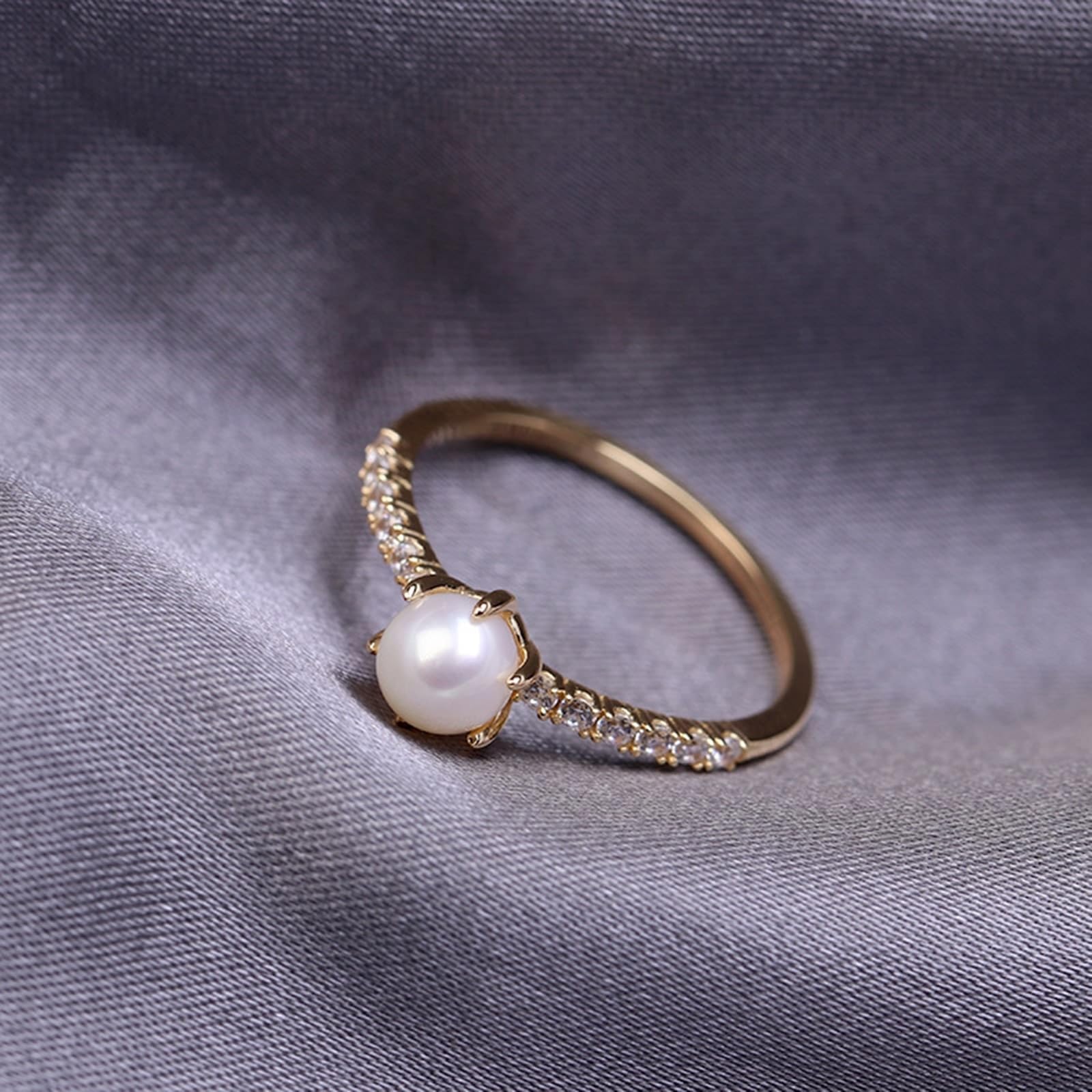 Au 375/585/750 Bague de mariage en or avec perle élégante en filigrane
