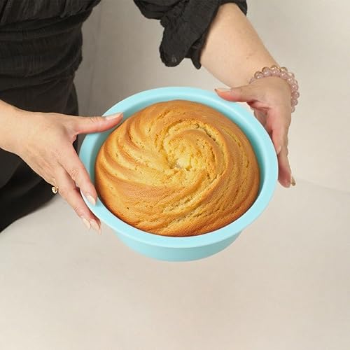 Miniatura 4 de Molde de silicona para hornear molde redondo de 9.45 pulgadas para gelatina, pastel, gelatina antiadherente, fácil liberación (azul)