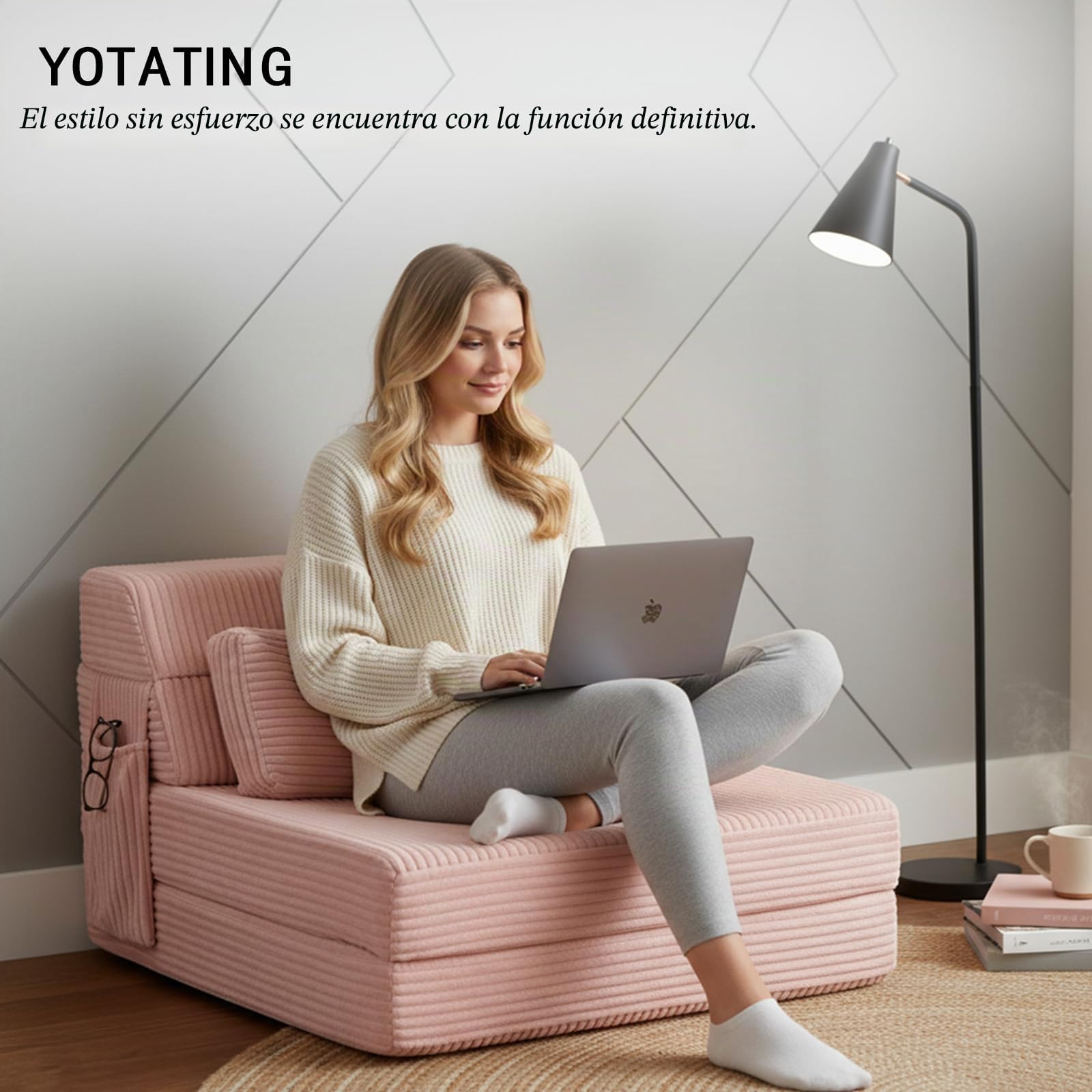 Sofá cama plegable con almohada, silla convertible de pana, cómodo colchón futón para adultos, silla plegable para sala de estar, dormitorio, color rosa