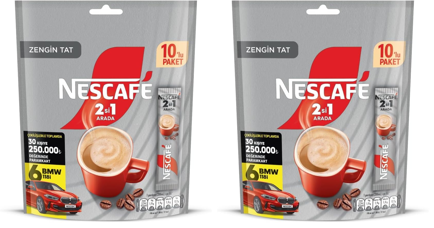 NESCAFÉ 2'si 1 Arada Çözünebilir Kahve Karışımı 120 Adet (10 x 10 g) x 12 (2 paketi)