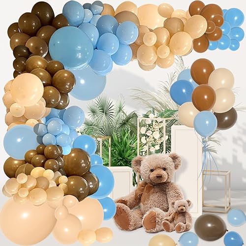 Miniatura 2 de PERPAOL 147 globos de café azul y marrón y 151 globos marrones para decoración de fiesta de cumpleaños de oso de peluche