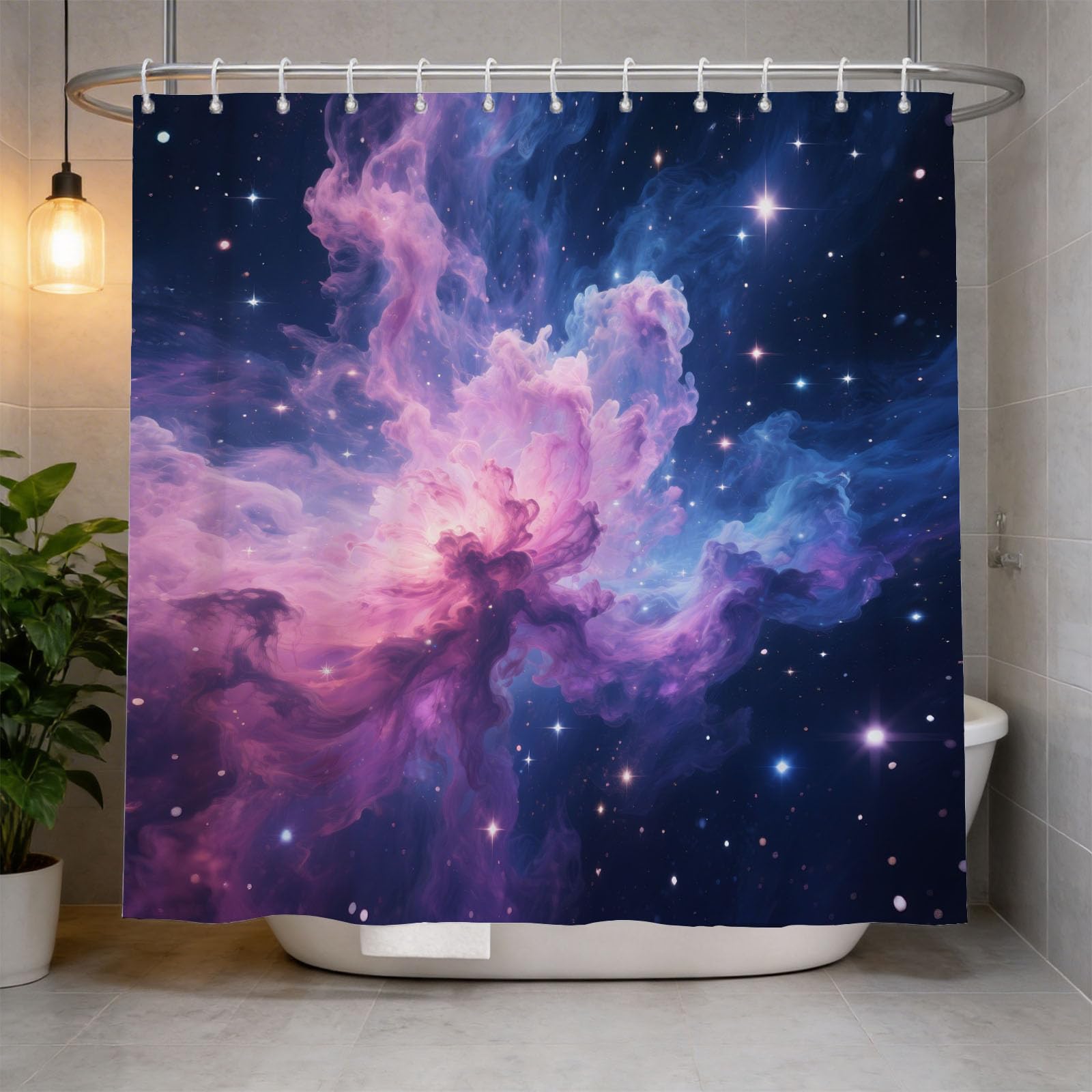 Hongduo 3D Galaxy Shower Curtain for Stalls Bathtubs Starry Sky Bathroom Decor Shower Curtain Set Polyester Fabric Waterproof 180x180cm/71X71 Inch with Hooks