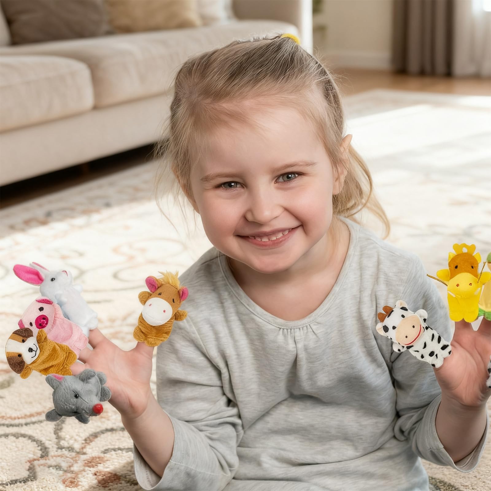 SHUOHONG 12 Pièces Marionnettes à Doigts en Peluche, Mini Marionnettes à Main Colorées, Ensemble de Jouets en Peluche pour Garçons et Filles Cadeaux pour Noël, Pâques et Fête d'enfants - 5