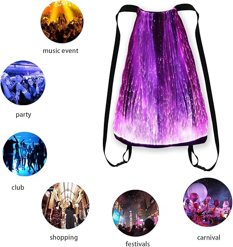 Miniatura 4 de Mochila con luz LED, bolsa brillante para fiesta de música rave, fiesta de Navidad, Halloween, bolsa con cordón intermitente unisex, multicolor,