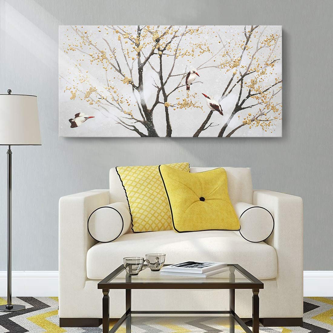Buy Wall Art for Living Room Tree Bird Canvas Print with Handmade