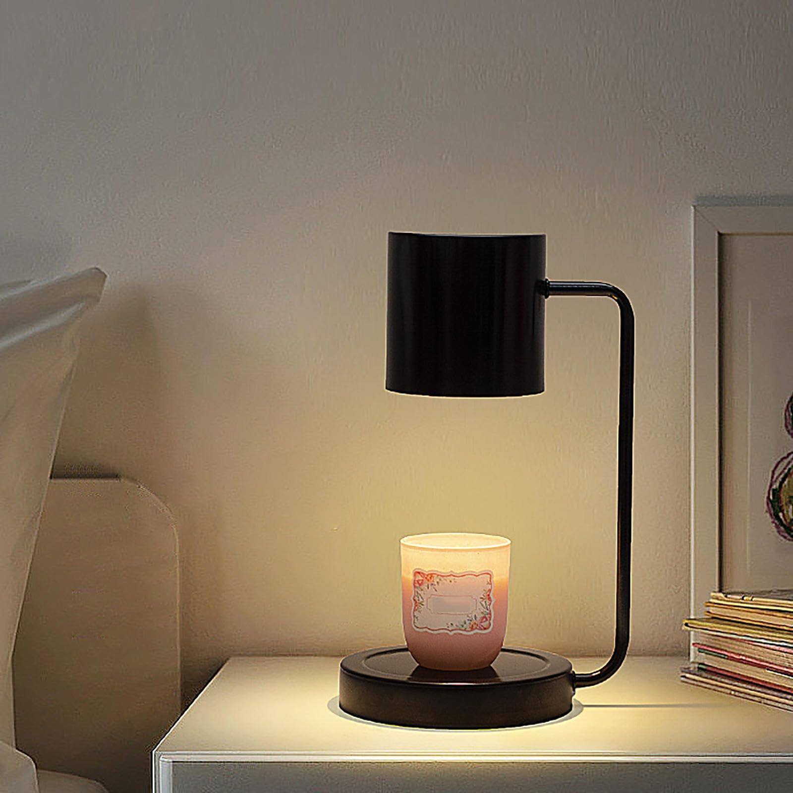 HAZARA Lampe à Bougie, Lampe Chauffante pour Bougie avec Minuterie,Variateur Et 2 Ampoules, Chauffe-Bougies avec Minuterie Cadeaux de Noël pour Les Amateurs de Bougies,A-Black