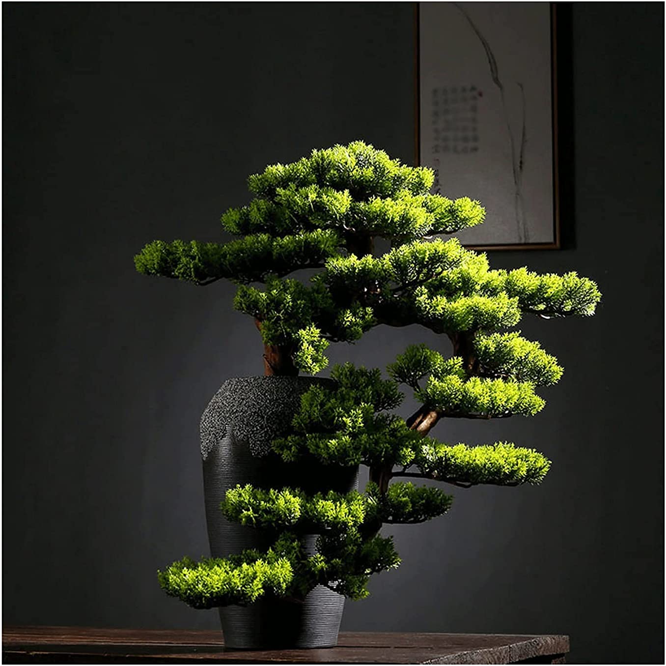 CAFIEDR Artificial Bonsai Tree, 23-Inch Artificial Vase Bonsai Pine Tree, Fake Tree Bonsai Plant Decoration Desktop Display.