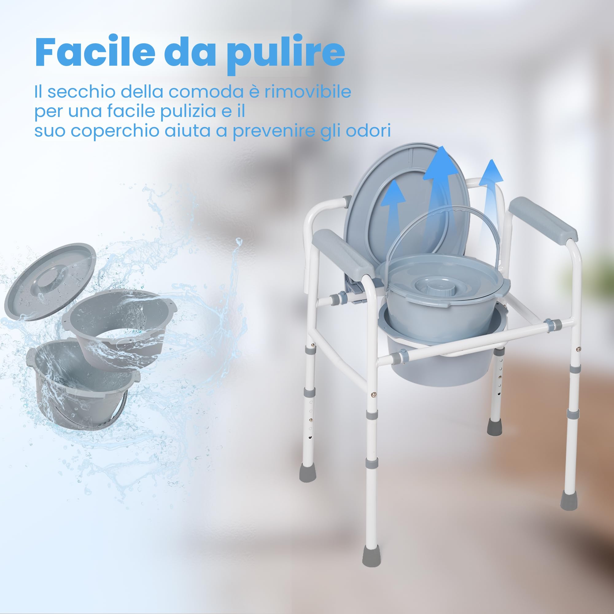 Careboda Sedia portatile per anziani con sedile extra largo, WC, 5 altezze regolabili, 158,8 kg supporto, secchio 7,5 qt