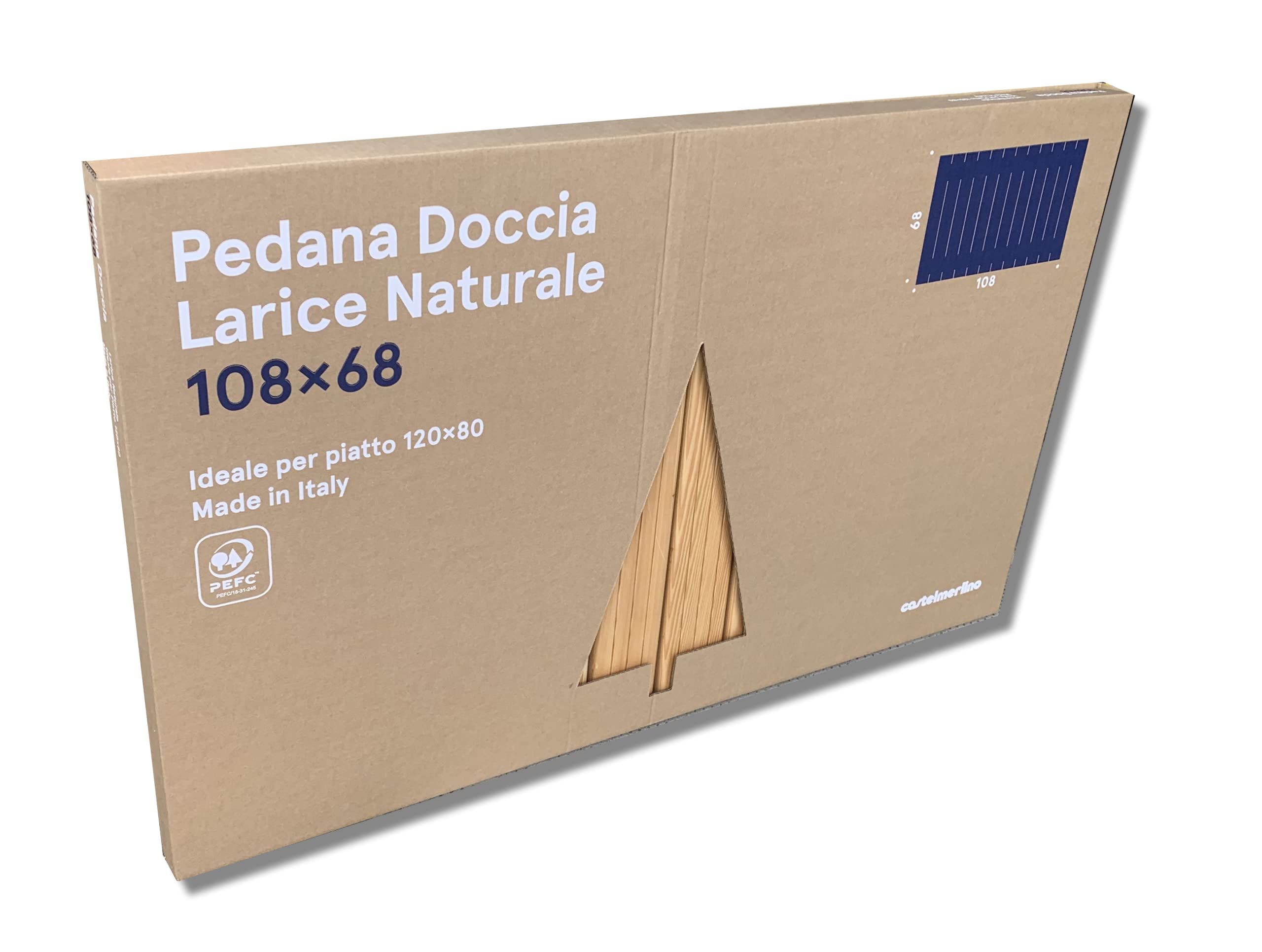 Castelmerlino Caillebotis doccia in larice scelto certificato PEFC 108x68 cm per piatti doccia 120x80 cm