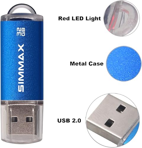 Miniatura 8 de Paquete de 5 unidades flash USB 2.0 de 32 GB con indicador LED (azul verde, negro, rojo y morado)