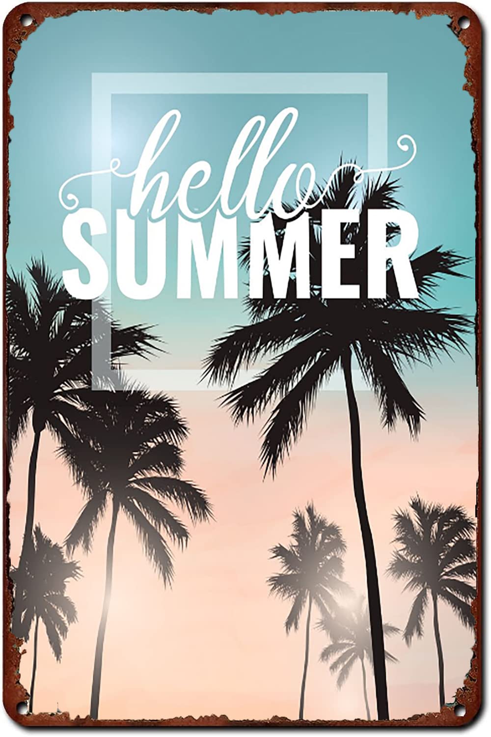Summer Atmosphere Vintage Metal Plaque, Seasonal Theme Welcome Wall Art, Home Cafe Room Decor, 8x12 Inch