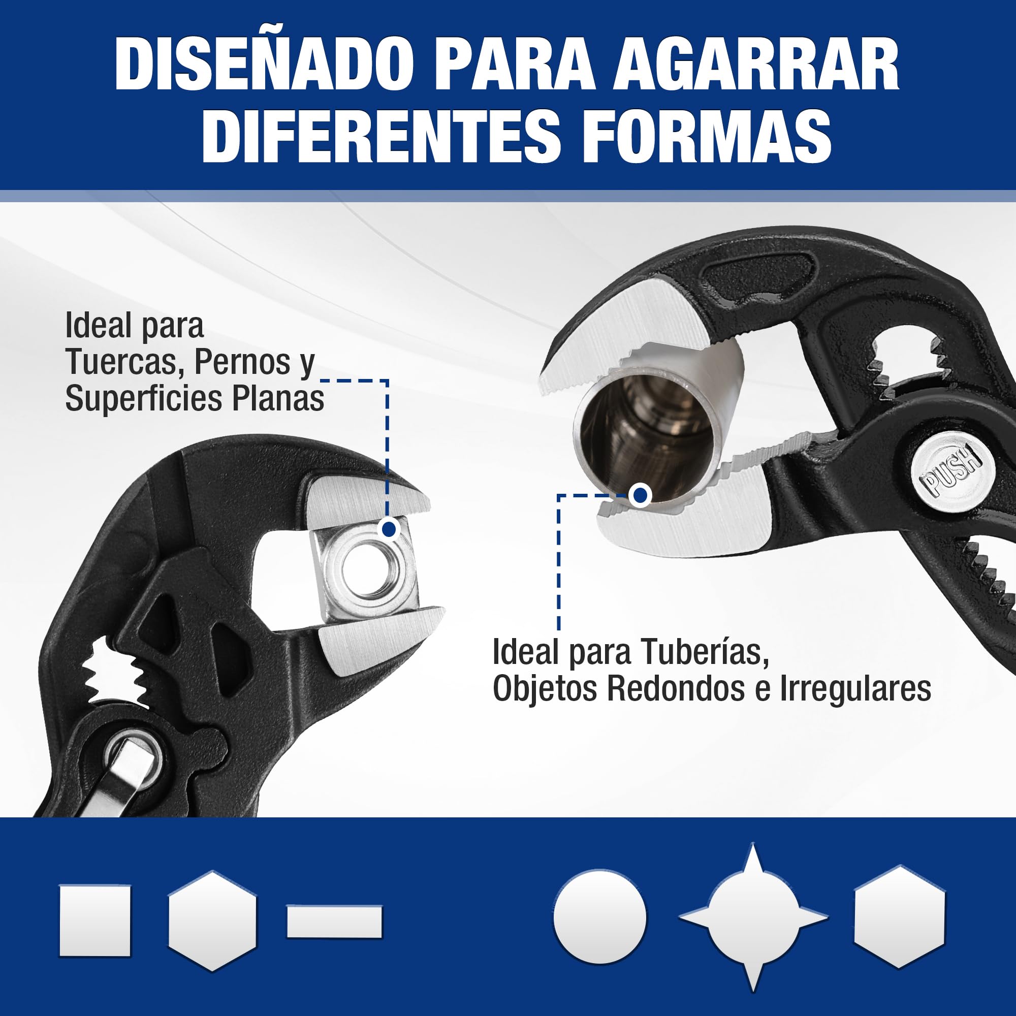 WORKPRO Juego de Llave Ajustable y Alicate de Bomba de Agua 2 Piezas, 180 mm, Alicate de Ranura sin Dientes y Llave para Tubos de Acero Cr-V Resistente, Ajuste Rápido para Trabajos de Reparación