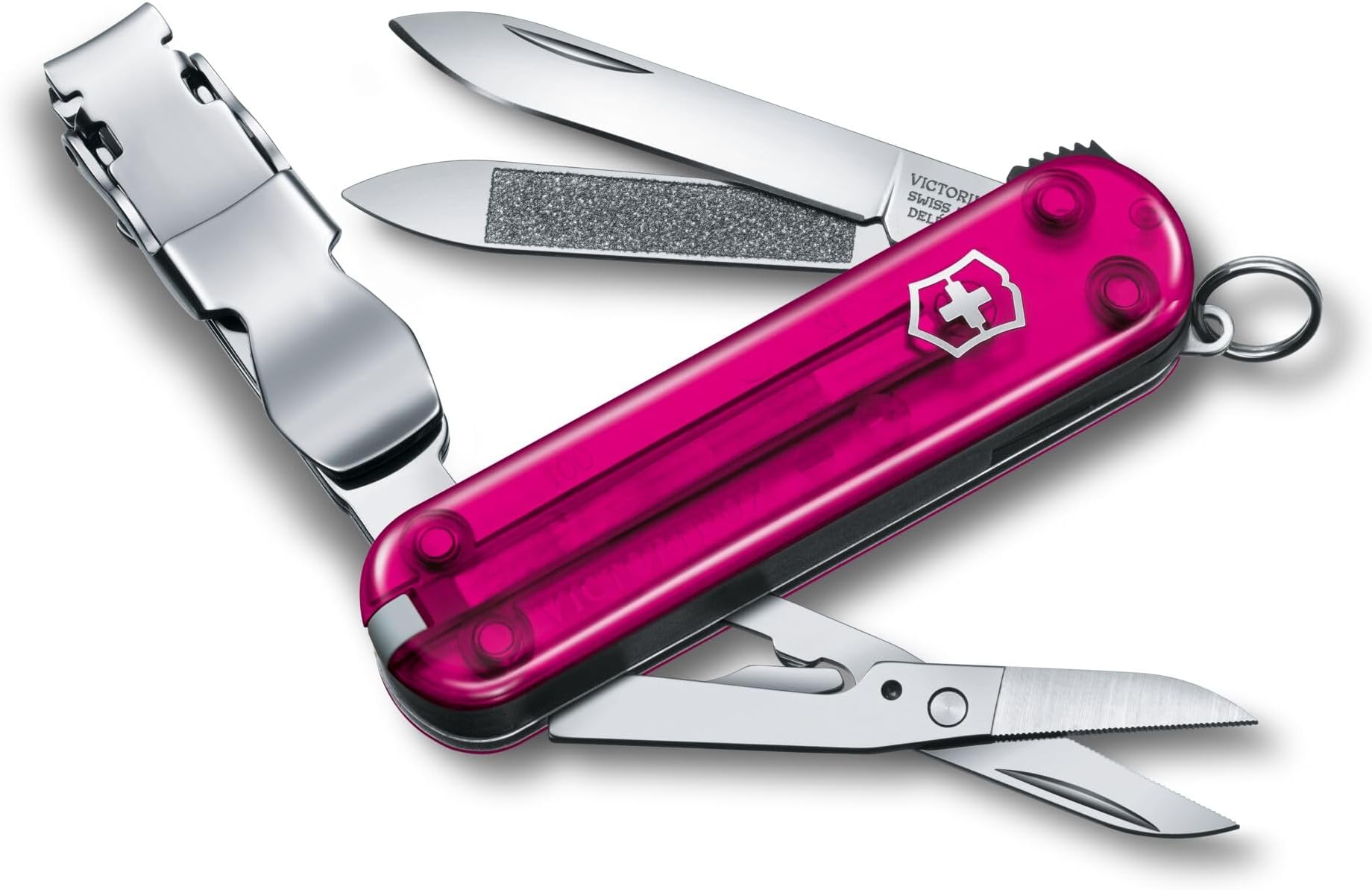 Victorinox Nail Clip 580, 8 Functions, Swiss Made Multi-Tool with Nail File, Nail Cleaner and Small Blade - Transparent Pink