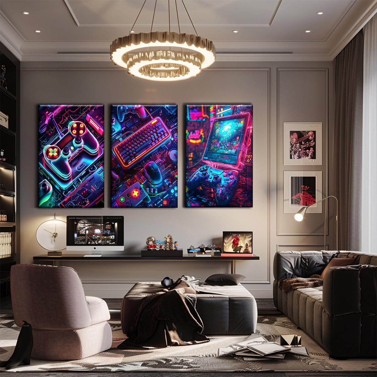 Yolbcdr Juego de 3 pósteres de neón para sala de juegos, lienzo de videojuegos, pintura de letreros, sala de juegos, imágenes geniales, decoración de pared para niños, adolescentes, hombres,