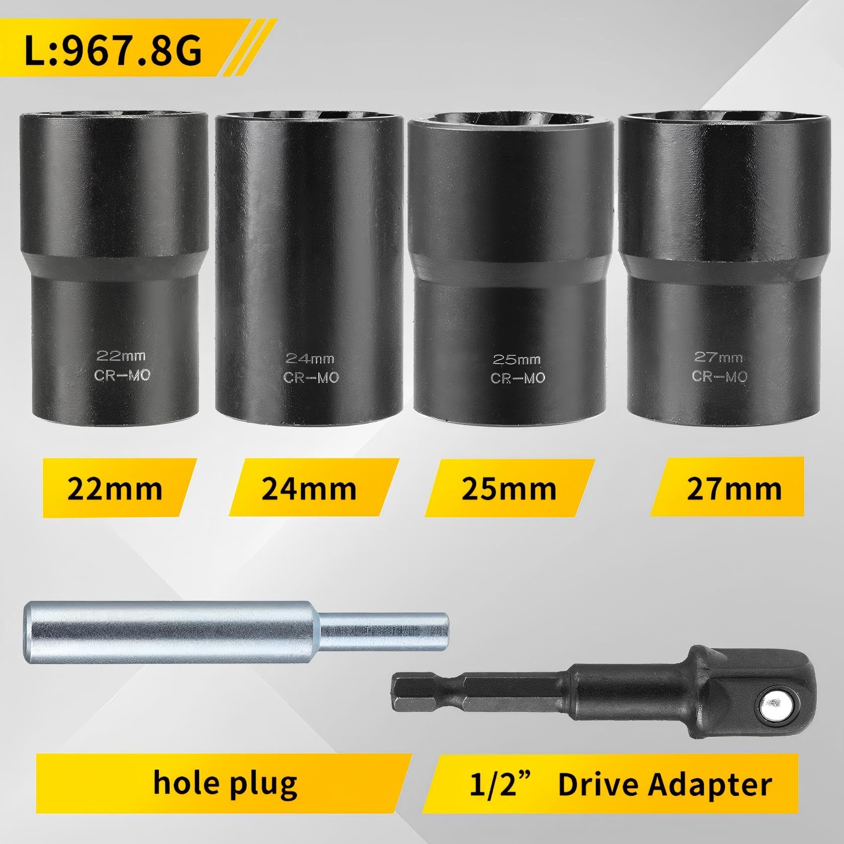 6 PCS Lug Nut Removal Tool, 1/2-inch Twist Socket Set & Bolt Extractor Set, Metric 22-27mm Wheel Lock Removal Kit for Removing Damaged, Frozen, Rusted, Nuts & Screws, Cr-Mo Steel