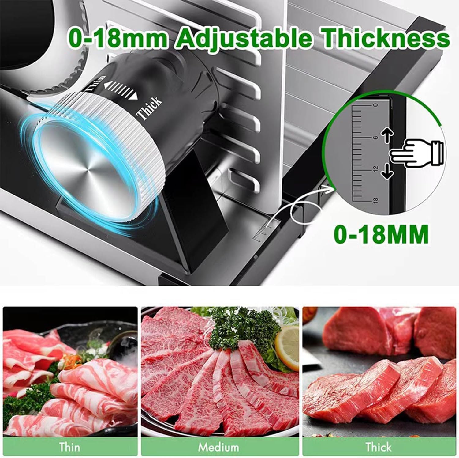 Affettatrice pieghevole per carne con spessore regolabile da 0 a 18 mm