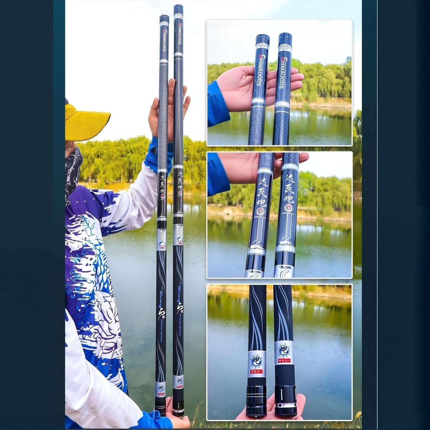 Canna da pesca telescopica in fibra di carbonio ultraleggera e super rigida, da 8 m a 18 m, canna da pesca in stile cinese, adatta per laghi, bacini artificiali, fiumi